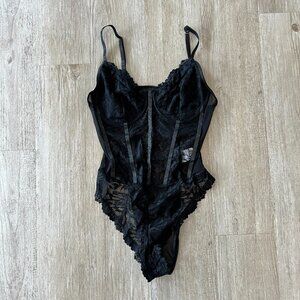 Womens NWT Amazon Milumia Black Sexy Sheer Mesh Lace Bodysuit Corset Top - M